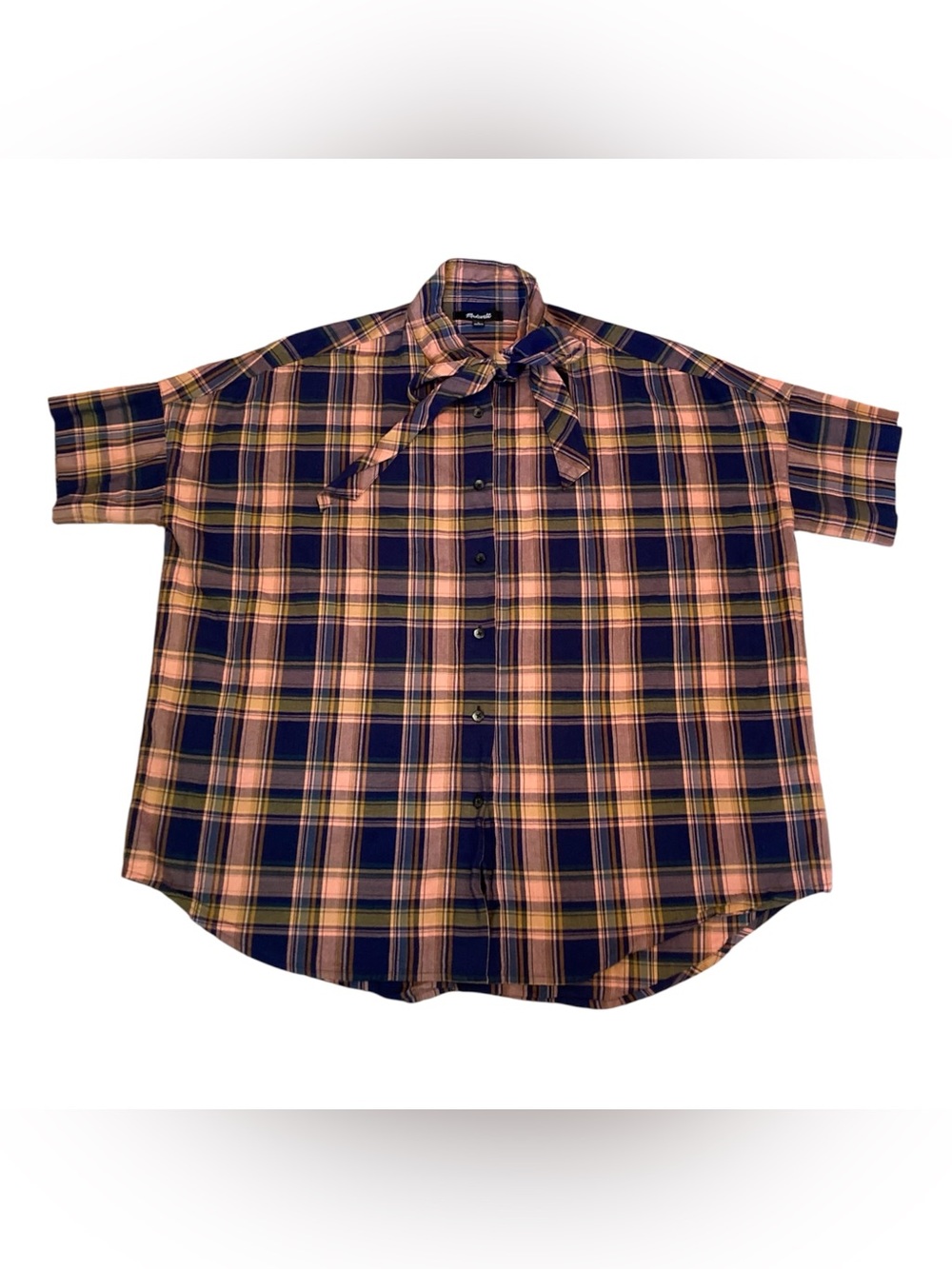 Madewell Short-Sleeve Tie-Neck Shirt in Junipero Plaid